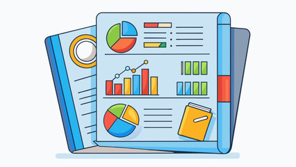 Poster - A document filled with colorful charts and graphs showcasing different data sets. The pages are glossy and each chart is neatly labeled with a. Cartoon Vector.