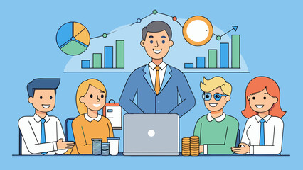 Poster - A financial firm that specializes in investment management. The firms main feature is its team of experienced financial advisors who offer. Cartoon Vector.
