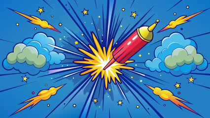 Poster - A firework burst into the night sky the darkness with sparkling lights and producing a loud boom that echoed through the air. The flames of each. Cartoon Vector.