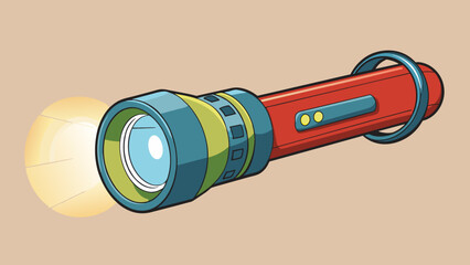 Poster - A flashlights operate is to emit light when turned on. Its characteristics include a bulb or LED a switch or button to turn it on and off and a. Cartoon Vector.