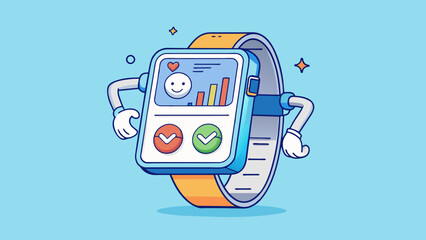 Fototapete - A fitness tracker This software is a tool that collects and analyzes data from a users physical activities such as steps taken heart rate and calories. Cartoon Vector.