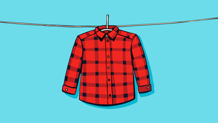 Poster - A flannel shirt hung on a clothesline its edges fluttering in the gentle northward breeze. The shirts red and black checkered pattern is a popular. Cartoon Vector.