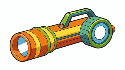 Poster - A flashlights purpose is to provide portable light. It typically has a cylindrical body a button or switch for turning it on and off and a bulb or LED. Cartoon Vector.