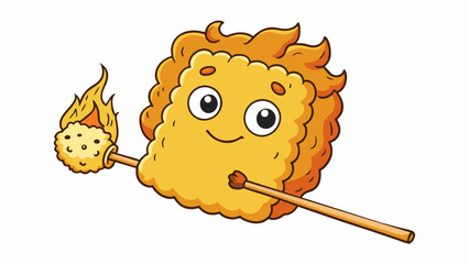 Poster - A fluffy golden brown marshmallow skewered on a stick and gently roasted over an open fire until its perfectly toasted and oozing with gooey goodness.. Cartoon Vector.