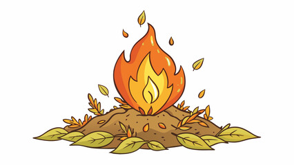 Poster - A flickering flame bursting to life from a pile of dry twigs and leaves represents the reemergence of hope and vitality. Its warm glow brings a sense. Cartoon Vector.