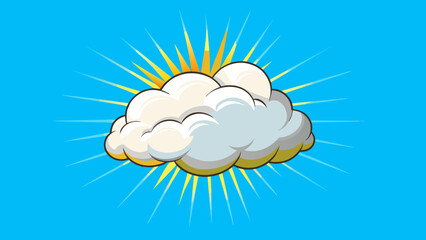Poster - A fluffy white cloud floating effortlessly in a clear blue sky. Its edges are soft and billowy changing shape as the wind carries it along. The sun. Cartoon Vector.