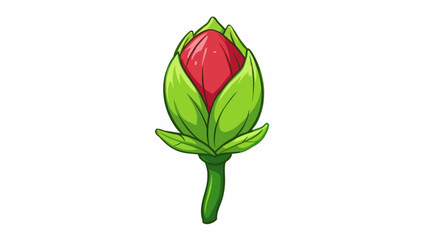 Poster - A flower bud tightly closed indicating that it will soon bloom and reveal its colorful petals. The buds green stem and soft velvety leaves give a clue. Cartoon Vector.