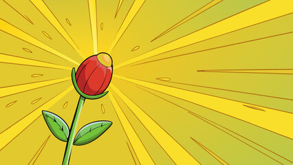 Poster - A flower bud slowly unfurls as the first rays of sunlight pull it towards the sky.. Cartoon Vector.