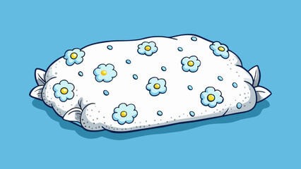 Poster - A fluffy white pillow with a soft cotton cover and embroidered flowers.. Cartoon Vector.