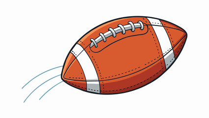 Poster - A football flies through the air caught by a receiver and carried towards the endzone. The ball is made of synthetic leather with white stitching and. Cartoon Vector.