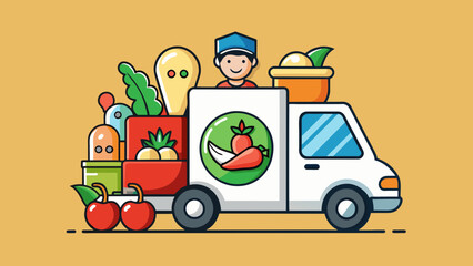 Fototapete - A food delivery company that offers a wide variety of meals from different cuisines and dietary options delivered straight to customers doors.. Cartoon Vector.