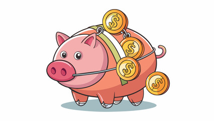 Poster - A full piggy bank its seams straining from the weight of all the coins and dollars inside. No more money can fit but theres no need for it to the bank. Cartoon Vector.