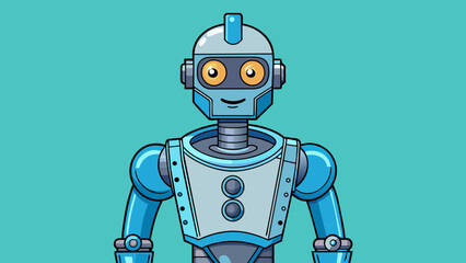 Aufkleber - A futuristic robot with a metal body and advanced artificial intelligence capabilities. It can perform a variety of tasks from household chores to. Cartoon Vector.
