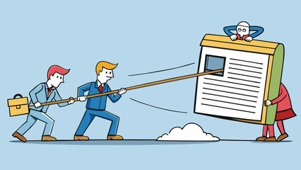 Fototapete - A game of tug of war between two teams with one representing the current government and the other representing the opposition both trying to gain. Cartoon Vector.