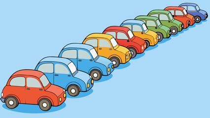 Aufkleber - A group of 50 identical toy cars made in a factory represents the population of that specific model of toy car. They all have the same size color and. Cartoon Vector.