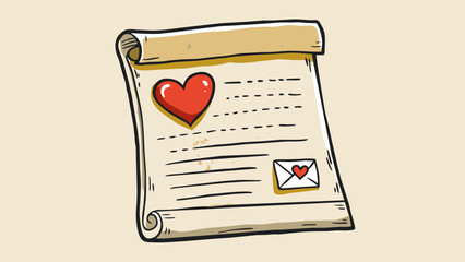 Poster - A handwritten love letter written on aged parchment paper conveying the value of sentimental and heartfelt communication.. Cartoon Vector.