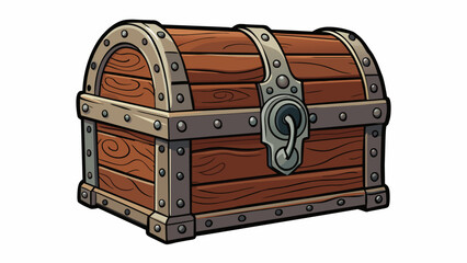 Poster - A heavy weathered chest made of dark wood and adorned with intricate carvings and metal handles.. Cartoon Vector.