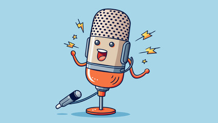 Poster - A highly sensitive microphone that picks up even the faintest of sounds indicating its awareness and ability to detect noise.. Cartoon Vector.