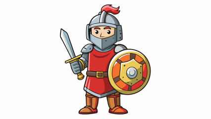 Aufkleber - A helmet and shield held by a knight in shining armor prepared to defend against attacks from enemies in battle. The helmet offers protection for the. Cartoon Vector.