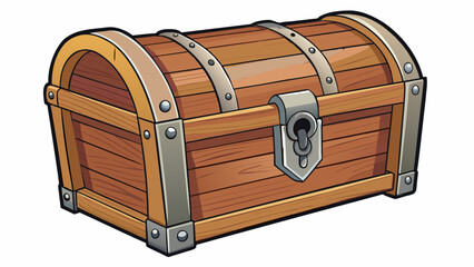 Poster - A heavy wooden container with a lid that is often used for storage or shipping purposes featuring large metal handles and a rusted lock.. Cartoon Vector.