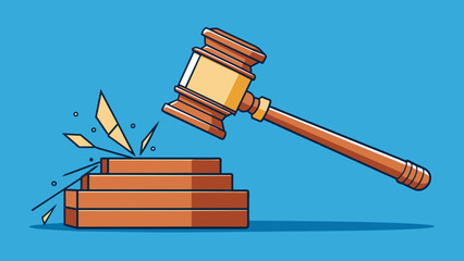 Aufkleber - A judges gavel hits the wooden block bringing order and enforcing the law representing the authority of the justice system.. Cartoon Vector.