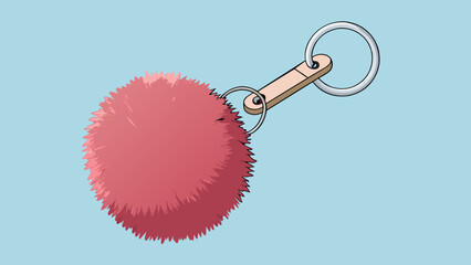 Fototapete - A keychain with an extra large fluffy pompom dangled from a set of keys adding a touch of color and texture.. Cartoon Vector.