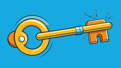 Poster - A key smoothly turning and unlocking a lock without any resistance or jiggling.. Cartoon Vector.