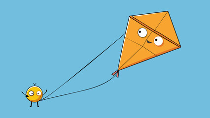 Poster - A kite and its string The string tugs and guides the kite allowing it to soar high in the sky. The kite trusts the string to keep it grounded and help. Cartoon Vector.