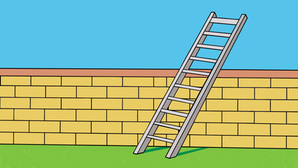 Poster - A ladder leaning against a wall showing a clear plan for reaching a higher goal or objective. Its characteristics include stability and a clear path. Cartoon Vector.