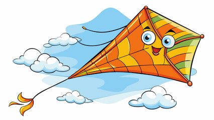 Fototapete - A kite soaring high in the air with its vibrant tail trailing behind dancing and twirling as it catches the gusts of wind and rises to new heights.. Cartoon Vector.