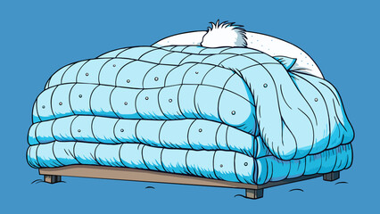 Poster - A large fluffy comforter covering a bed its soft fabric providing warmth and coziness on a cold winter night.. Cartoon Vector.