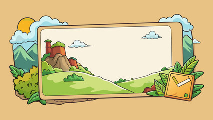 Aufkleber - A large thick card with a matte finish displaying a beautiful watercolor painting of a landscape on one side. The other side features a blank space. Cartoon Vector.