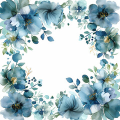 Wall Mural - there is a blue flower frame with leaves and flowers on it