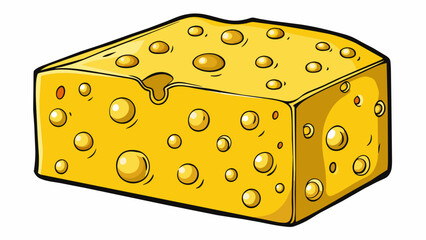 Aufkleber - A large rectangular block of yellow cheese with small holes tered throughout. It has a smooth waxy texture and a sharp tangy smell.. Cartoon Vector.