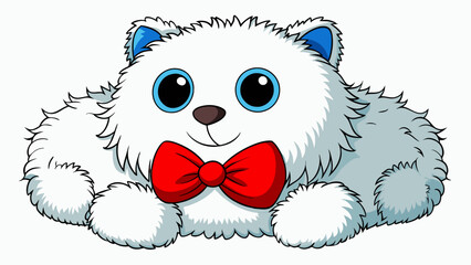 Poster - A large fluffy plush toy with white fur black button eyes and a bright red bow tied around its neck.. Cartoon Vector.