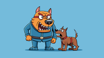 Aufkleber - A large menacing guard dog baring its teeth and standing in front of its owner ready to attack and defend against any threats.. Cartoon Vector.