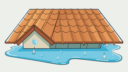 Poster - A leaking roof Water was dripping down from the ceiling onto the floor leaving a puddle on the ground. The ceiling was discolored and there was a. Cartoon Vector.