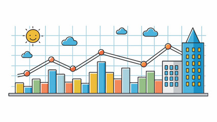 Fototapete - A line graph showing the temperature fluctuations in a city over the course of a week. The xaxis represents the days of the week and the yaxis. Cartoon Vector.
