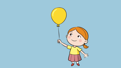 Sticker - A little girl held a helium balloon in her hand carefully letting out small bursts of air to send it soaring higher and higher into the sky. Its. Cartoon Vector.