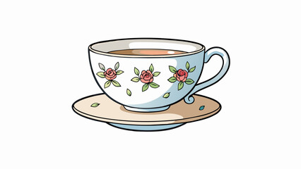 Poster - A little white tea cup with a dainty handle and a delicate floral pattern perfect for sipping a warm beverage on a chilly day.. Cartoon Vector.