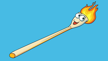 Poster - A long thin match made from a white waxed material is lit and glowing bright orange at the tip.. Cartoon Vector.