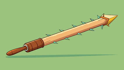 Poster - A long thin object with a sharp tip and serrated edges. It has a wooden handle and leaves a visible trail when dragged across a surface.. Cartoon Vector.