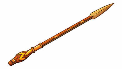 Poster - A long slender item with a pointed end and a sharp blade. It has a wooden handle with intricate carvings and is used for cooking food over an open. Cartoon Vector.