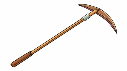 Poster - A long wooden stick with a sharp pointed end and a curved blade on the other side used for digging and planting in a garden.. Cartoon Vector.