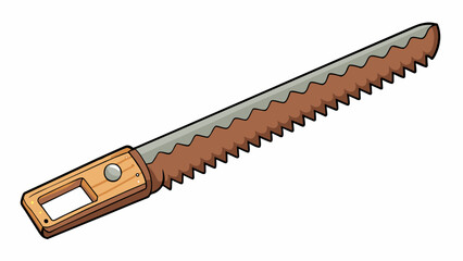 Poster - A long thin wooden tool with sharp teeth on one end and a sy handle on the other. The teeth are evenly spaced and jagged perfect for sawing through. Cartoon Vector.