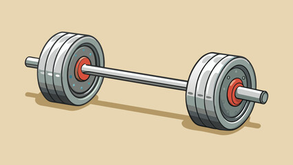 Fototapete - A long weighted barbell with a set of metal plates on each end. The bar is made of sy metal and has a knurled grip for better control. The plates are. Cartoon Vector.