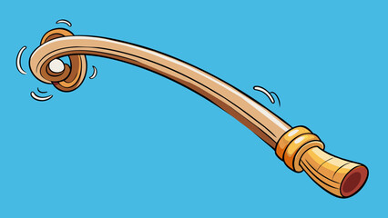 Poster - A long wooden stick with a curved end and a string running through it. When the string is pulled it makes a loud reverberating noise.. Cartoon Vector.