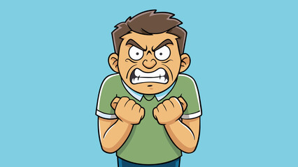 Aufkleber - A mans tight jaw and clenched fists coupled with narrowed eyes and a furrowed brow displaying an expression of anger and frustration.. Cartoon Vector.
