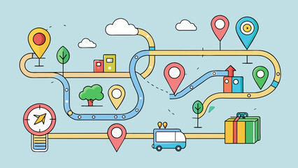 Fototapete - A map with different colored lines leading to a final destination showcasing the multiple routes and options available to achieve a desired outcome.. Cartoon Vector.
