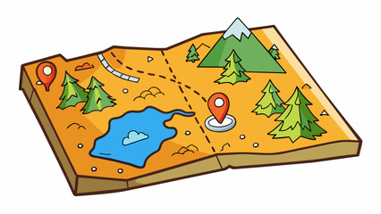 Poster - A map is an essential item for hikers and travelers. Its detailed markings and clear legend allow for easy navigation and ensure that one does not get. Cartoon Vector.